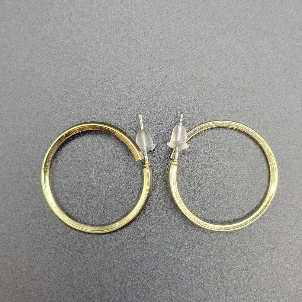 1" Vintage Classic Round Hoop Earrings Women Gold Tone Brass Pierced Gift